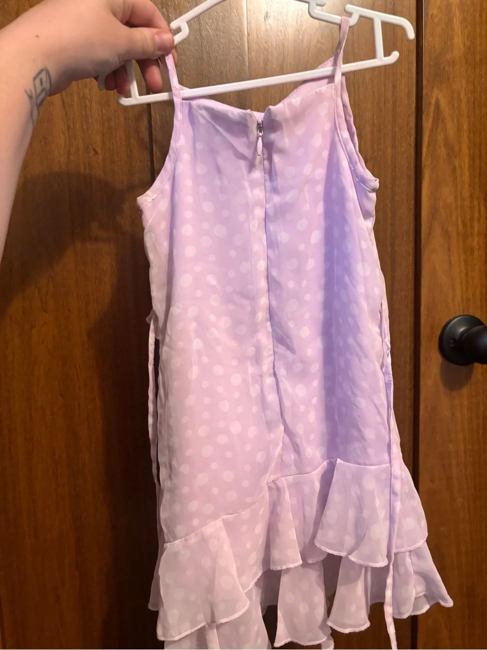 Cherokee Girls Lavender Polka Dot Ruffle Chiffon Dress Size 18 Months